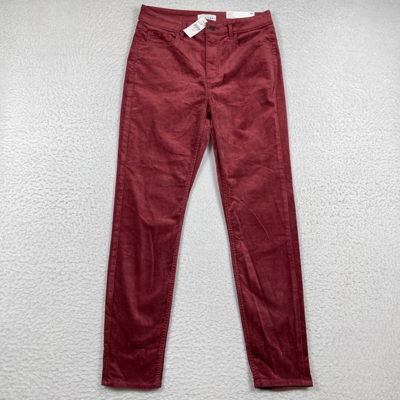LOFT Pants - Loft The Skinny Pants Women 28/6 Burgundy High Rise Curvy Fit Velvet Stretch